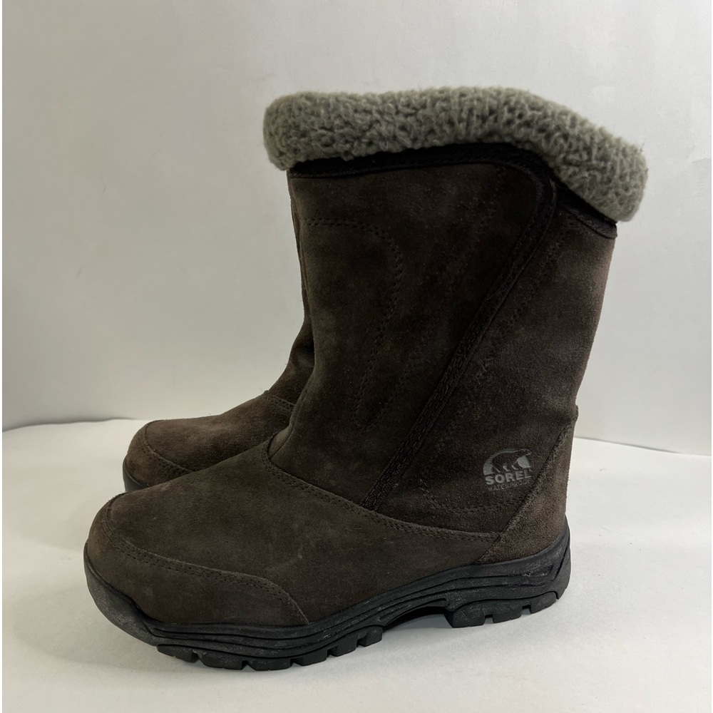 Sorel Women's Dark Brown Suede Winter Boots with Gray Shearling Cuff